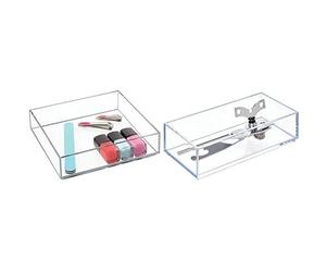 iDesign Organizador De Maquillaje Y Cosméticos, Organizador De Cajones Grande De Plástico Libre De Bpa + Cubertero Para Cajón, Organizador De Cajones Pequeño De Plástico