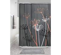 iDesign Thistle Cortina de baño, Cortinas para baño s de 183,0 cm x 183,0 cm, Cortina de ducha de tela suave lavable, Con estampado de flores, Poliéster gris/coral