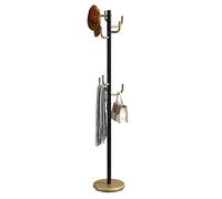 IDIMEX - Perchero para ropa de pie, altura 174 cm, base redonda y 8 ganchos, mueble de entrada de metal lacado negro y oro dorado