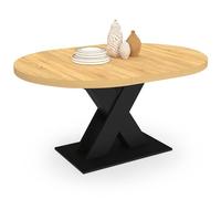 IDMarket Alicia - Mesa de comedor extensible redonda 4-8 personas, madera y negro, 110-150 cm