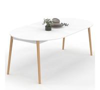 IDMarket Angela - Mesa de comedor extensible redonda para 4 - 10 personas, color blanco y pie madera 110 - 200 cm