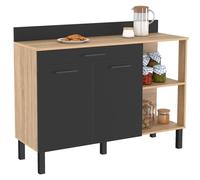 IDMarket - Aparador bajo de cocina 120 cm CINA encimera H.83 cm 2 puertas + cajón de haya y negro