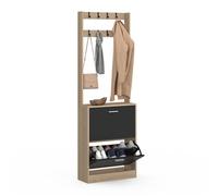 IDMarket - Armario de entrada KLARK mueble zapatos 2 puertas efecto madera y negro