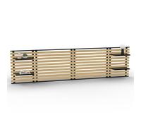 IDMarket - Cabecero colgante de lamas Detroit 240 cm, madera y metal, color negro con estantes, diseño industrial