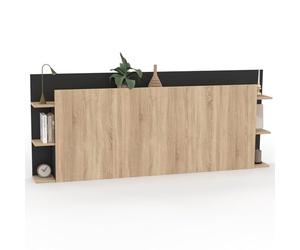 IDMarket - Cabecero de cama con pie CIRI para cama de 140 y 160 cm con almacenamiento madera y negro