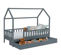 IDMarket - Cama cabaña infantil 80 x 160 cm, color gris con 1 cajón nido y almacenamiento