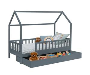 IDMarket - Cama cabaña infantil 80 x 160 cm, color gris con 1 cajón nido y almacenamiento