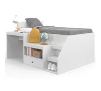 IDMarket - Cama combinada con somier, escritorio y almacenamiento Leopold 90x190 cm, color blanco