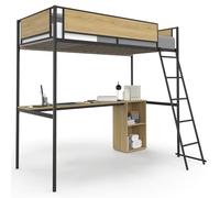 IDMarket - Cama individual DETROIT con escritorio y almacenamiento 90 x 190 cm, diseño industrial