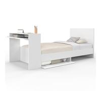 IDMarket - Cama individual Omaha 90x190 cm con somier, cabecera, escritorio y almacenamiento, color blanco
