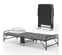 IDMarket - Cama supletoria plegable para 1 persona de metal ZAK con somier y colchón de 70 x 190 cm, color gris y negro