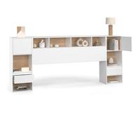 IDMarket Campha Cabecero de cama independiente de 240 cm con mesitas de noche de madera y blanco + cajones + nichos