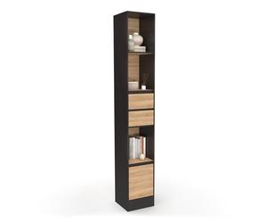 IDMarket Carla - Estantería estantería con 3 estantes, 2 cajones, 1 armario negro y efecto madera, 190 cm