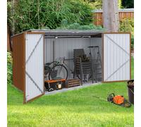 IDMarket - Caseta de jardín de metal efecto madera bloqueable, multialmacenamiento para bicicletas, herramientas, basura