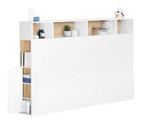 IDMarket Cleo - Cabecero de cama con pie (165 cm, con almacenamiento cerrado y nichos), color blanco y haya
