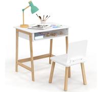 IDMarket - Conjunto de escritorio + 1 silla infantil Anatole con nicho blanco y madera