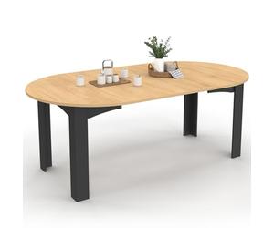 IDMarket Dona - Mesa de comedor extensible redonda 4-10 personas, color negro, bandeja de haya, 110-200 cm