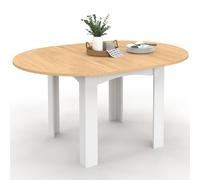 IDMarket Dona - Mesa de comedor extensible redonda para 4-8 personas, color blanco, bandeja de haya, 110-150 cm