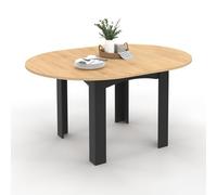 IDMarket Dona - Mesa de comedor extensible redonda para 4-8 personas, color negro, bandeja de haya, 110-150 cm