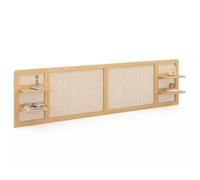 IDMarket - EDHEN 240 CM cabecero de caña y madera con estantes de cabecera