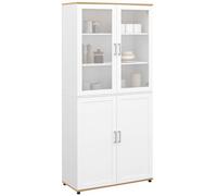 IDMarket - Escaparate Buffet Alto H. 176 cm vaso VITO 4 puertas blanco y madera