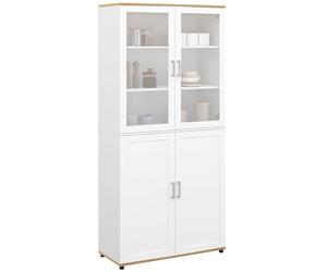 IDMarket - Escaparate Buffet Alto H. 176 cm vaso VITO 4 puertas blanco y madera