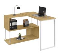 IDMarket - Escritorio esquinero giratorio 180° Detroit estante Forma S Diseño industrial Madera y metal Blanco