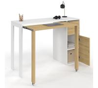 IDMarket - Escritorio extensible Ron con columna de almacenamiento cajón y armario blanco y madera