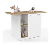 IDMarket - Ilot Central BAO 140 cm 4 personas madera blanca con superficie de trabajo en forma de haya