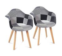 IDMarket - Juego de 2 sillas de comedor escandinavas y sillones de mesa SARA con motivos patchwork negros, grises y blancos