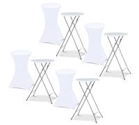 IDMarket - Juego de 4 mesas altas plegables de 105 cm y 4 fundas blancas