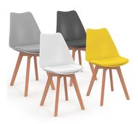 IDMarket - Juego de 4 sillas escandinavas SARA Mix Color gris oscuro, gris claro, blanco y amarillo