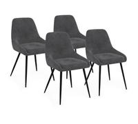 IDMarket - Juego de 4 sillas THALYA de terciopelo gris oscuro con reposabrazos