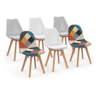 IDMarket - Juego de 6 sillas escandinavas SARA blanco x2, gris claro x2 y patchworks multicolor