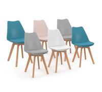 IDMarket - Juego de 6 sillas escandinavas Sara Mix Color Pastel Rosa, Blanco, Gris Claro, 2 x Azul x 2