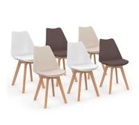 IDMarket - Juego de 6 sillas escandinavas SARA Mix Color Taupe, Beige y Blanco