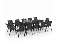 IDMarket - Juego de jardín Madrid con mesa extensible de 135-270 cm y 12 sillas apilables, color negro
