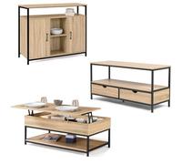 IDMarket - Juego de muebles de salón aparador, mesa baja elevable y mueble para TV Detroit Design Industrial