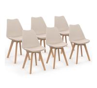 IDMarket - Lote de 6 sillas de comedor escandinavas SARA beige