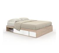 IDMarket - Marco de cama doble Salem con almacenamiento y somier de 160 x 200 cm de haya y blanco
