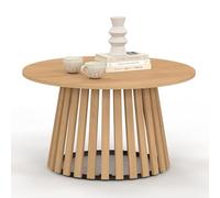 IDMarket - Mesa baja fija Carmen redonda con patas de madera | 70 cm, patas de madera clara