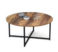 IDMarket - Mesa baja redonda Hawkins 80 cm, madera oscura, diseño industrial