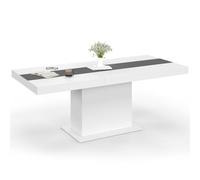 IDMarket - Mesa de comedor extensible rectangular Eden 6-10 personas, color blanco y banda central gris 160-200 cm