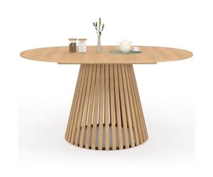 IDMarket - Mesa de comedor extensible redonda Carmen 4-8 personas, pie de madera de lamas y bandeja de madera, 110-150 cm