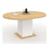 IDMarket - Mesa de comedor extensible redonda Eden 4-8 personas, madera y blanco, 120-160 cm