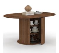 IDMarket - Mesa de comedor extensible redonda Julieta para 4-8 personas, pie de lamas con almacenamiento, color nogal 110-150 cm
