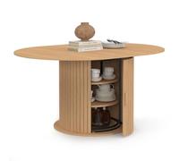 IDMarket - Mesa de comedor extensible redonda Juliette para 4-8 personas, pie de lamas con almacenamiento 110-150 cm