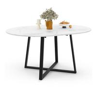IDMarket - Mesa de comedor extensible redonda Selma 4-8 personas, color negro y tablero mármol blanco Alaska 110-150 cm