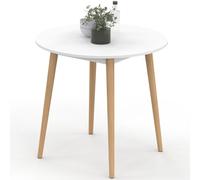 IDMarket - Mesa de comedor fija redonda Angela 4 personas, color blanco, patas de madera 80 cm