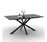 IDMarket - Mesa de comedor rectangular Alix 8 personas, pie araña negro y bandeja efecto mármol negro Alaska 160 cm